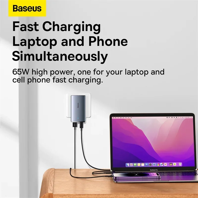 Baseus 65W GaN5 Charger Quick Charge QC 3.0 4.0 USB Type C Charger Portable Travel Charger Fast Charging For Laptop iPhone 14 13