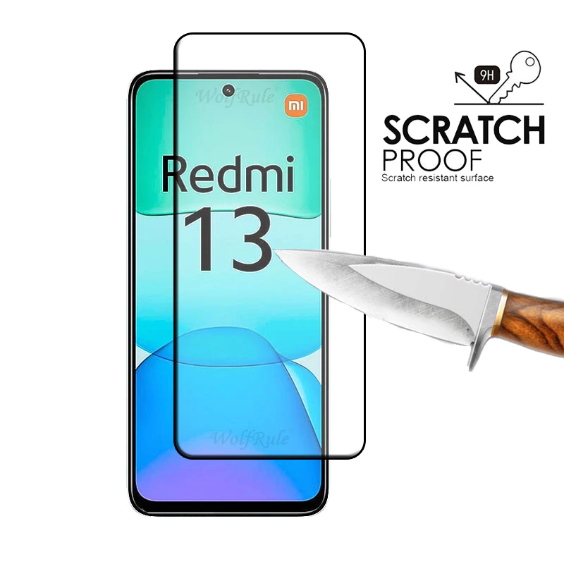 4/3/2/1 Uds para Redmi 13 vidrio Xiaomi Redmi 13 Protector de vidrio templado pegamento de cubierta completa 9H para Protector de pantalla Redmi 13 Redmi13