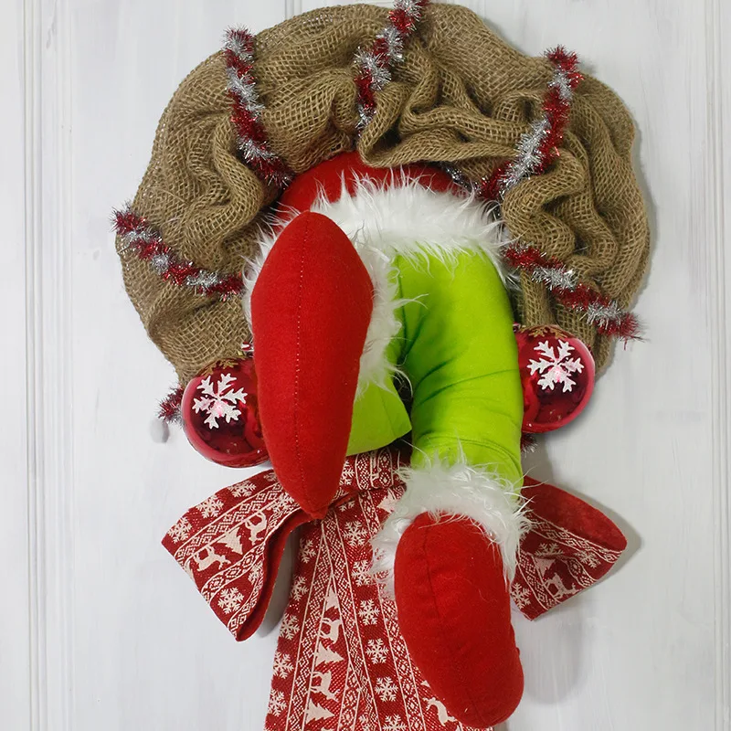 2023 Christmas Thief Burlap Stealer Design Home Front Door Elf Legs Wreath Hoop Xmas Decor New Year Decoration for Door