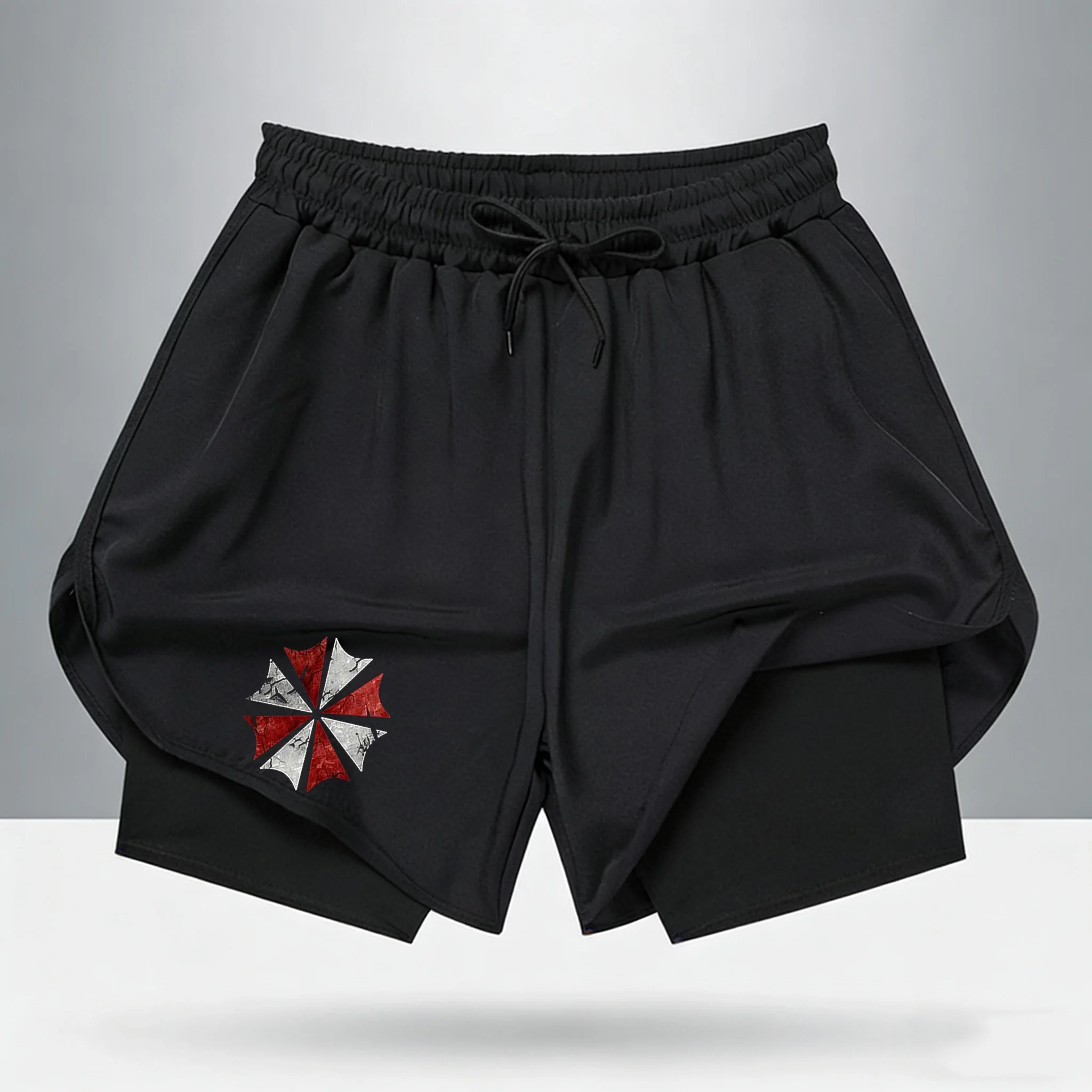 Resident Evil Umbrella Corporation Logo 2 in 1 Performance Athletic Shorts Quick Workout Running Shorts with Compression Liner