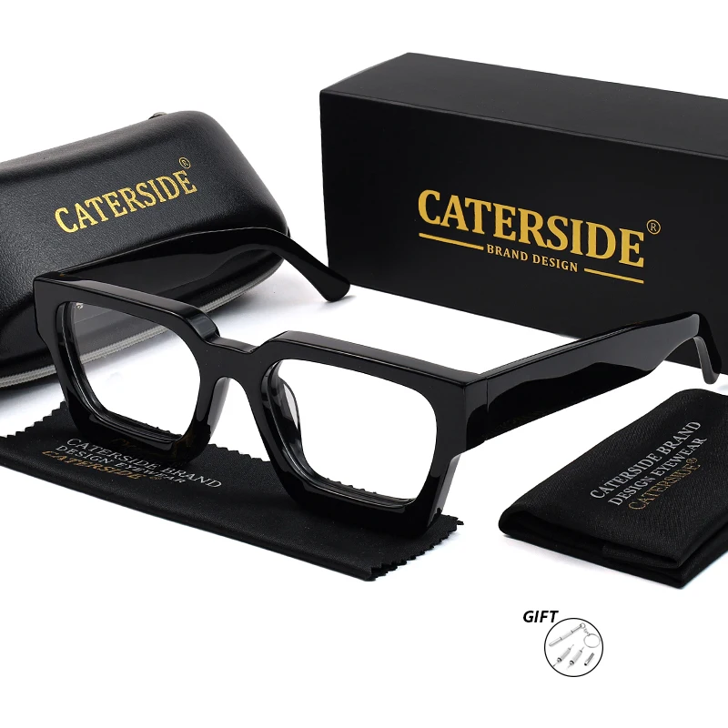 CATERSIDE Retro Quadratische Herren Optische Gläser Hochwertige Acetat Dicken Rahmen Brillen Damen Tägliche Lesebrille – Detail 6