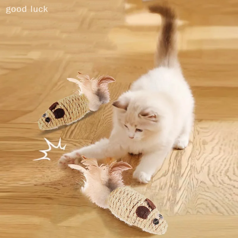 Jouet en peluche en Sisal pour chat, fausse souris, résistant aux morsures, jouet interactif pour chat, Simulation de souris, chaton, jouets en peluche auto-jeux, 2 pièces