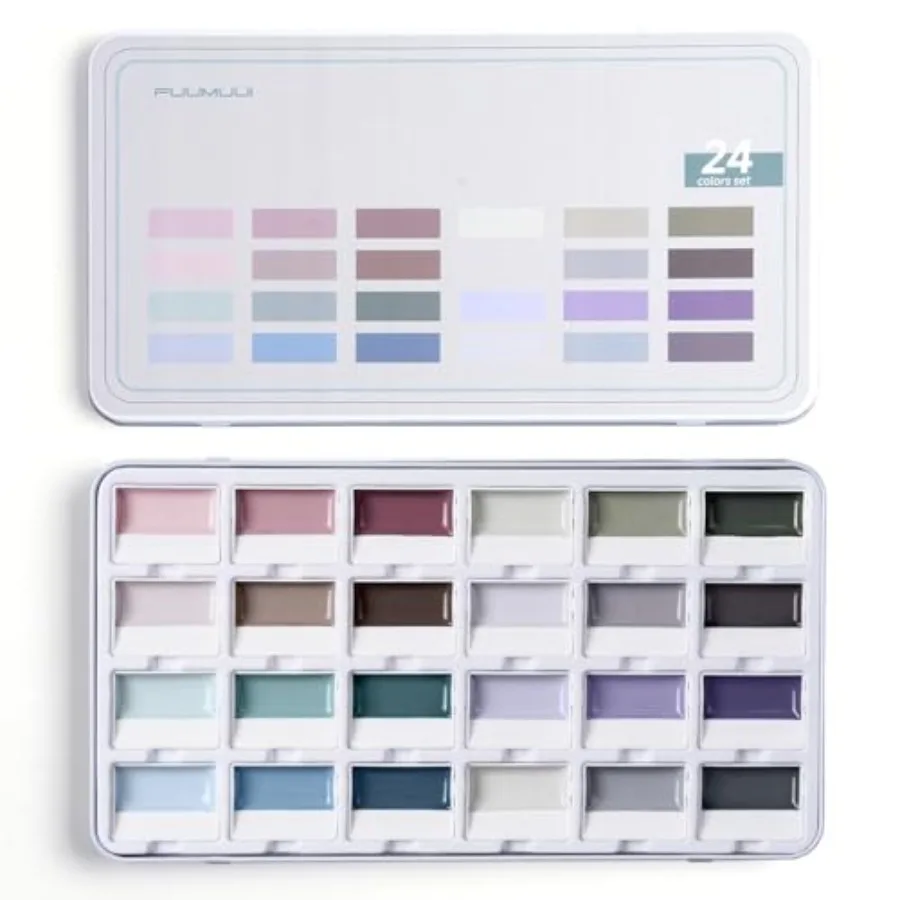 

Watercolor Paint Set- 24 Color Opaque Semi-Moist Watercolor Paint, Gray Palette Sets Professional Adult Beginner Artist Supplie