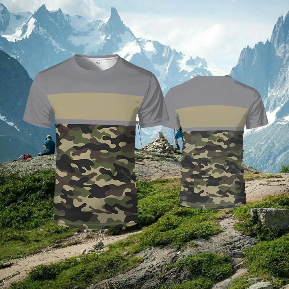 

Men's Customizable Outdoor Adventure Camouflage T-shirt Casual Breathable Round Neck Top Travel Camping Daily Work Clothes