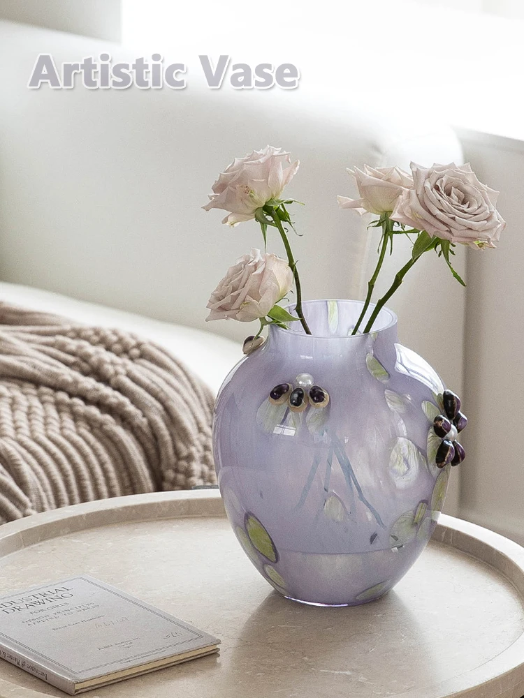 European Vintage Style Hand-Set Natural Conch Shell Glass Vase, Waterproof Flower Holder for Entryway Home Decor Art Centerpiece