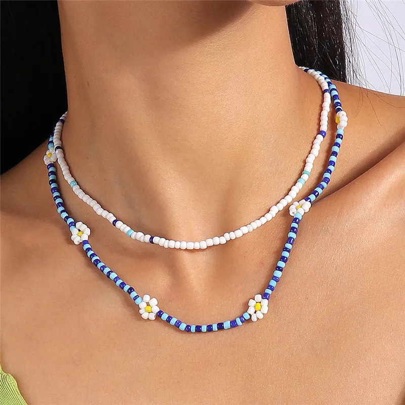Sommer Boho Korea Schöne Blumen Samen Perlen Halskette Aussage Kurzen Kragen Choker Halskette für Frauen Urlaub Schmuck Geschenke – Detail 5