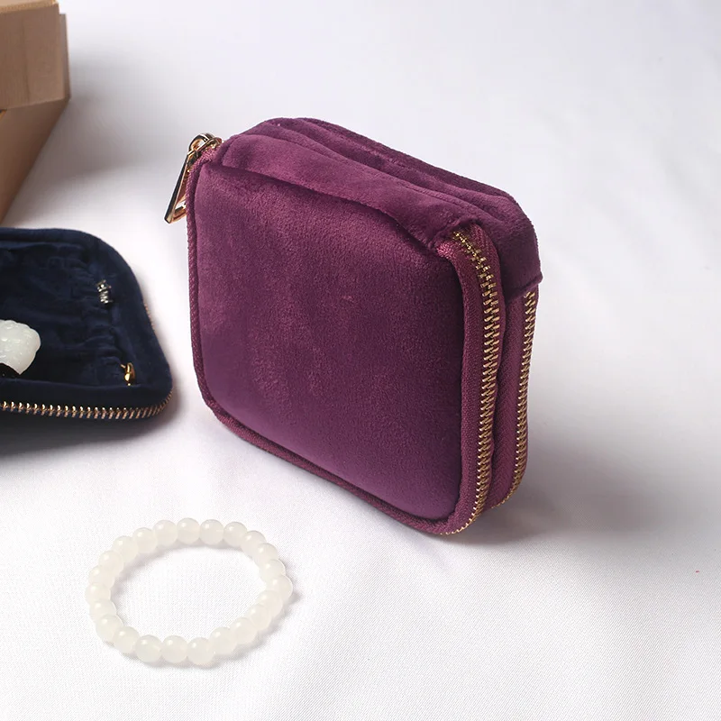 

Women High End Jewelry Storage Clutch Bag Double Zipper Design New Arrival Travel Portable Zippered Solid Color Velvet Handbag