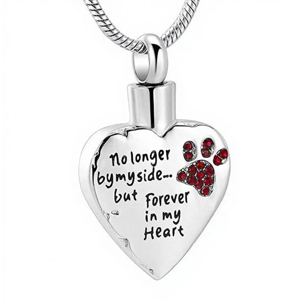 Sealed Pet Hair Necklace Stainless Steel Heart-shaped Pendant Necklace Commemorative Paw Print Design Leak-proof Sealed Pet Urn