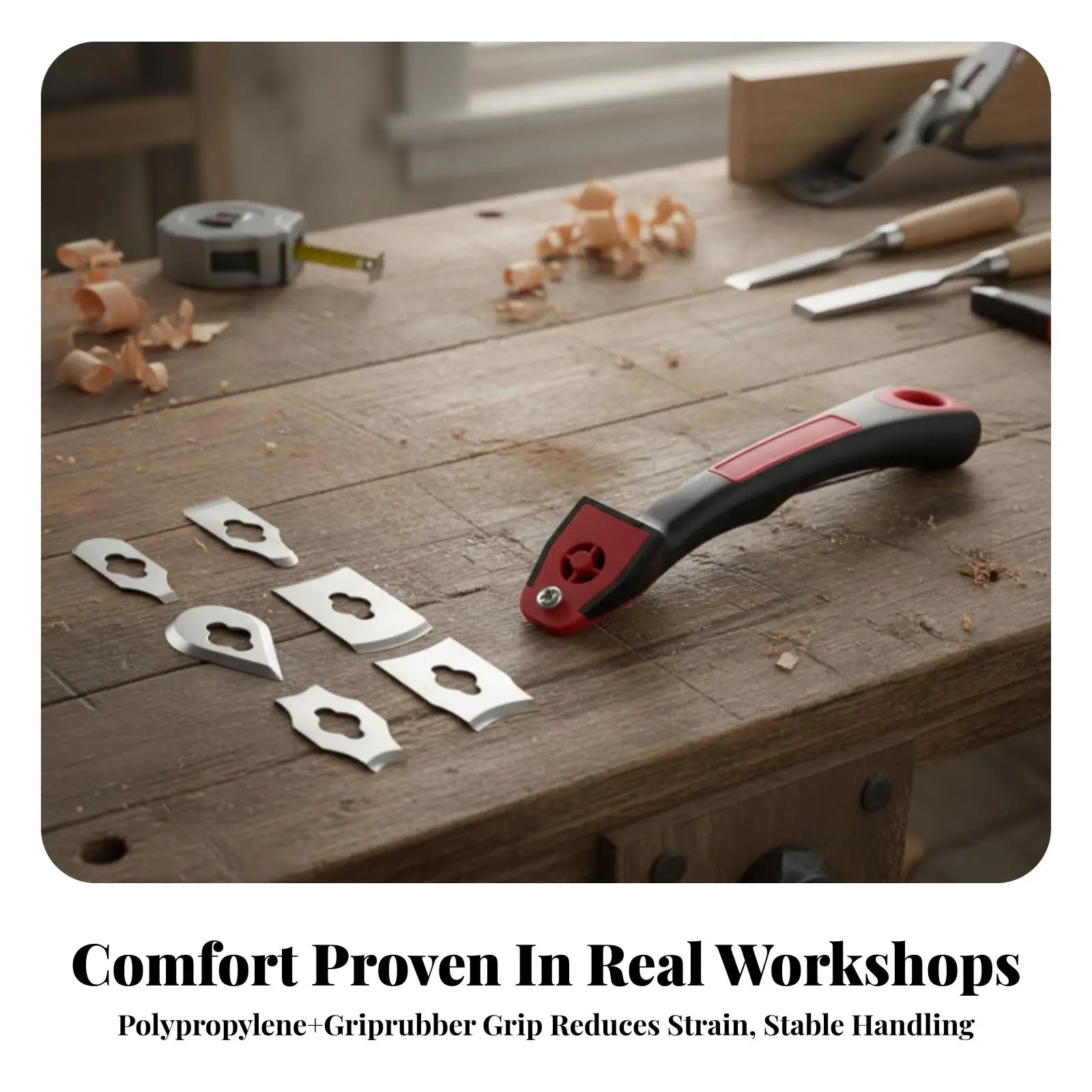 Cushioned-Grip Shape | Ergonomic Curved Body, shape with scraping edges, for Wood Refinishing