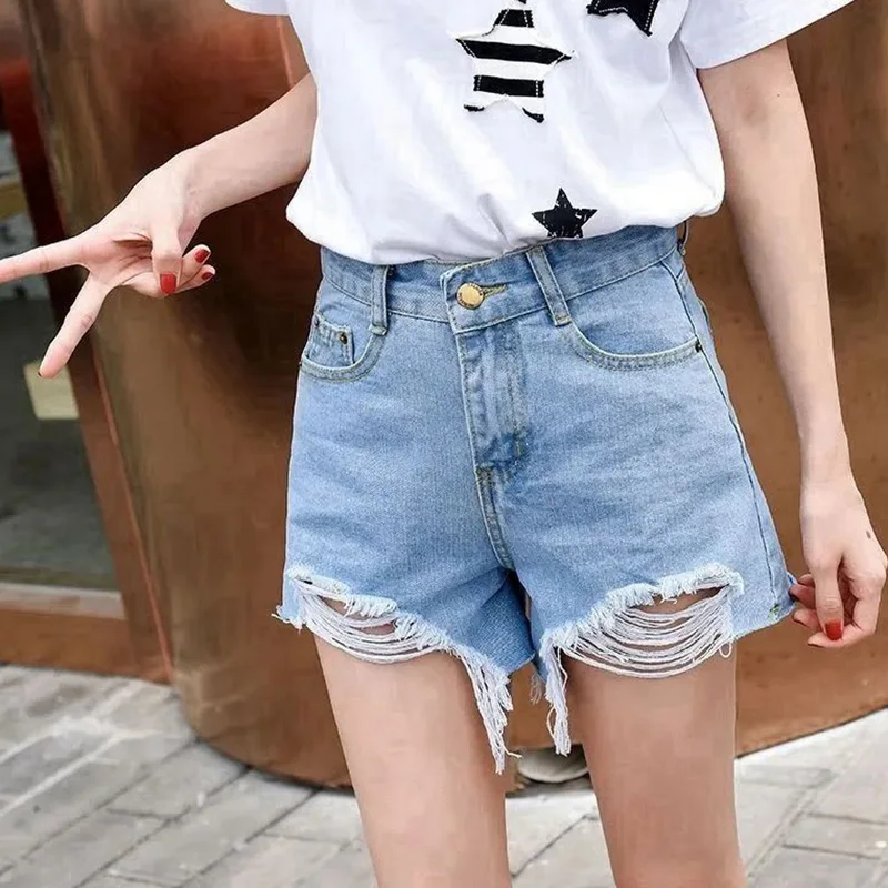 

Hot Sale Summer Lady Fashion Designer Short Jeans Girls Chic Raw Edge Mini Denim Pants Female High Waist Thin Shorts