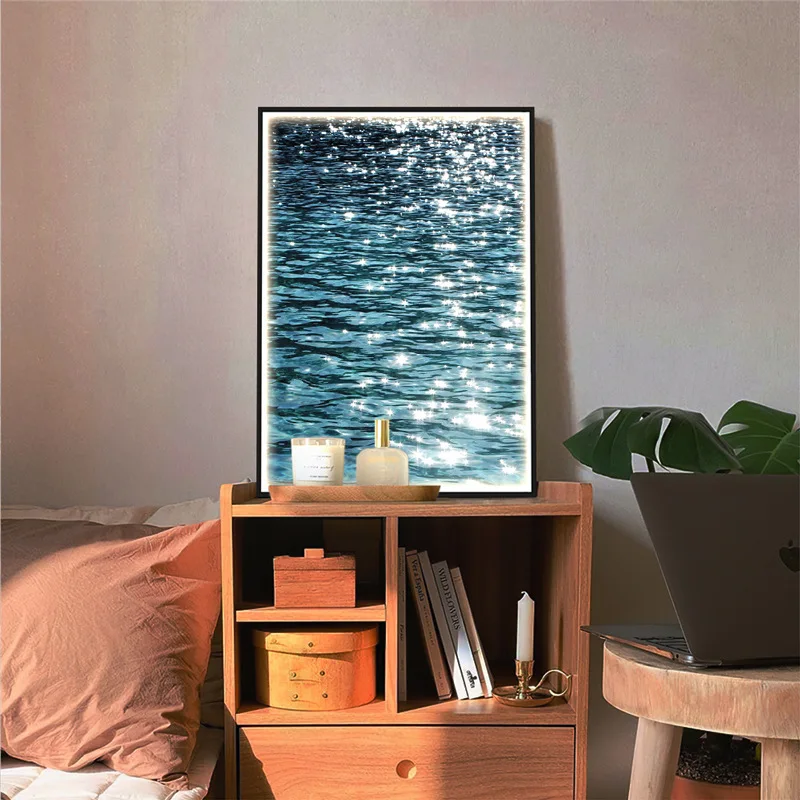 Lámparas de pared de océano y Lago, lámpara de mesita de noche, pintura, Mural colgante, Decoración Led, vestíbulo, sala de estar