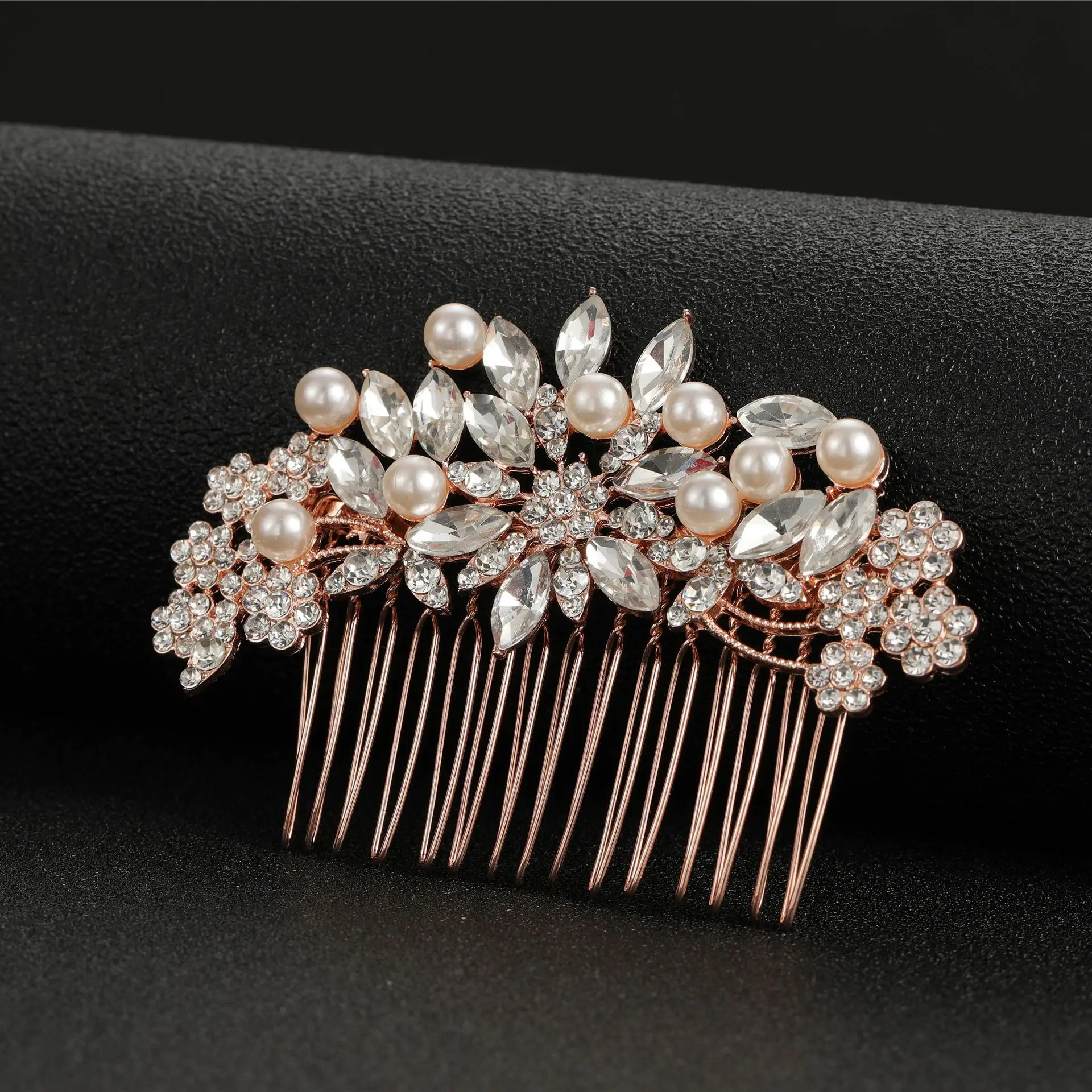 Rhinestone Floral Hair Accessories Simple Rose Hair Comb Insert Comb Alloy Bridal Hair Comb Wedding Dress Hairpin