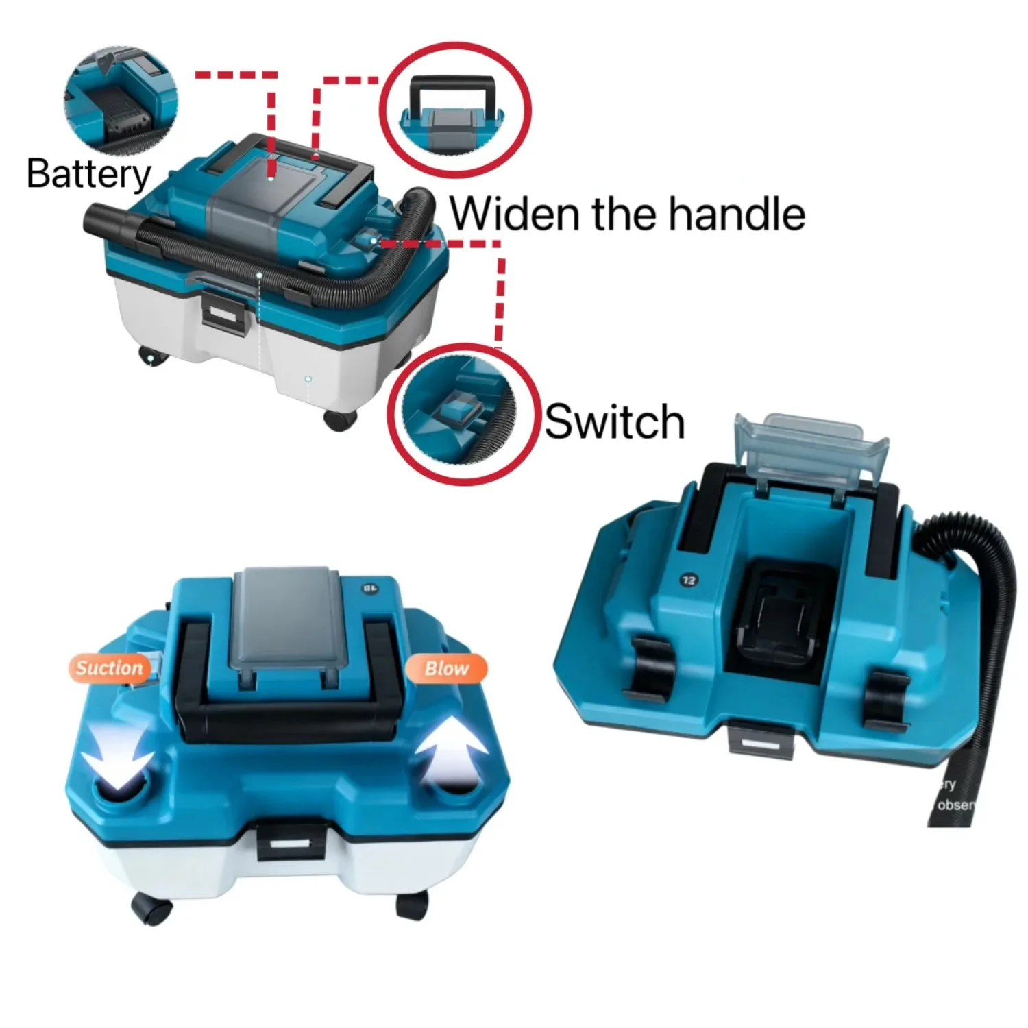 Portable Cordless Multi-Functional  3 in 1 Wet/Dry/Blow/Suction Vacuum Cleaner For Makita 18V Lithium Battery (NO Battery)