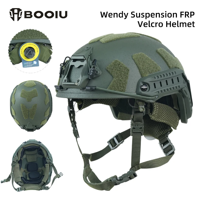 BOOIU Tactical FRP Helmet High Cut Wendy Suspension Stickers Safety Helmet With Double-Lined Adjustable Knob Protective Helmet