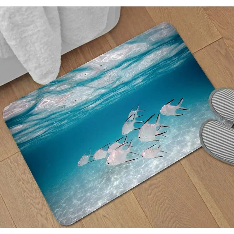 Blue Entrance Doormat Ocean Dolphin Jellyfish Starfish Pattern Carpet Living Room Bedroom Decoration Rug Home Decoration