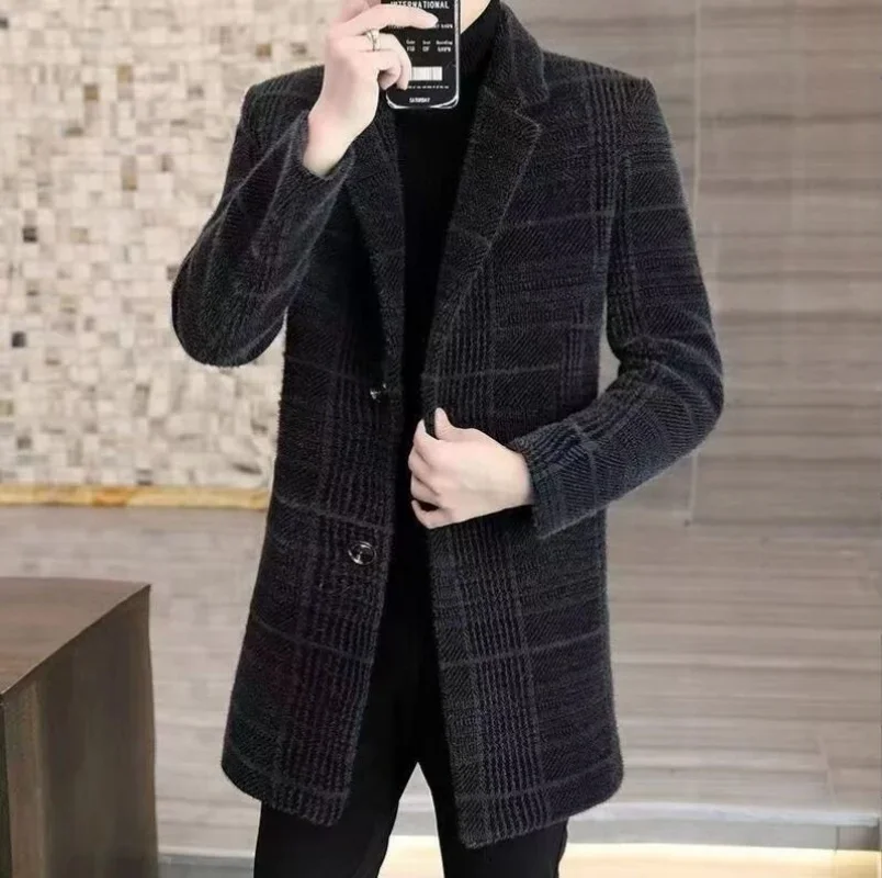 

High Quality Men Fashion Handsome Trend Casual Wool Coat Medium Long Trench Coat Suit Collar Plus Cotton Wool Coat Size M-4XL