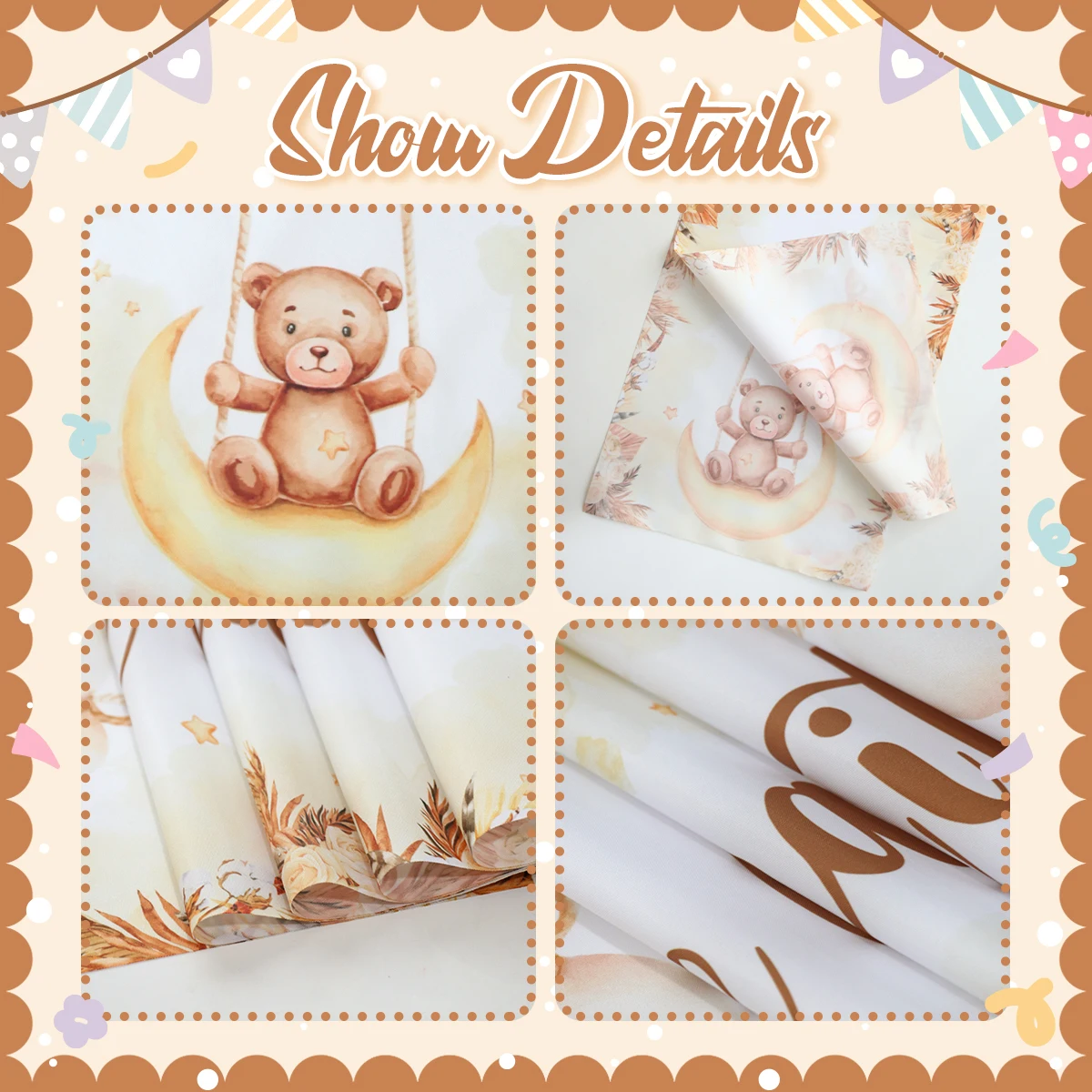 180x35cm Cartoon Bear Pattern Table Runner Boy Girl 1st Birthday Decoration Teddy Bear Table Flag Baby Shower Table Decoration