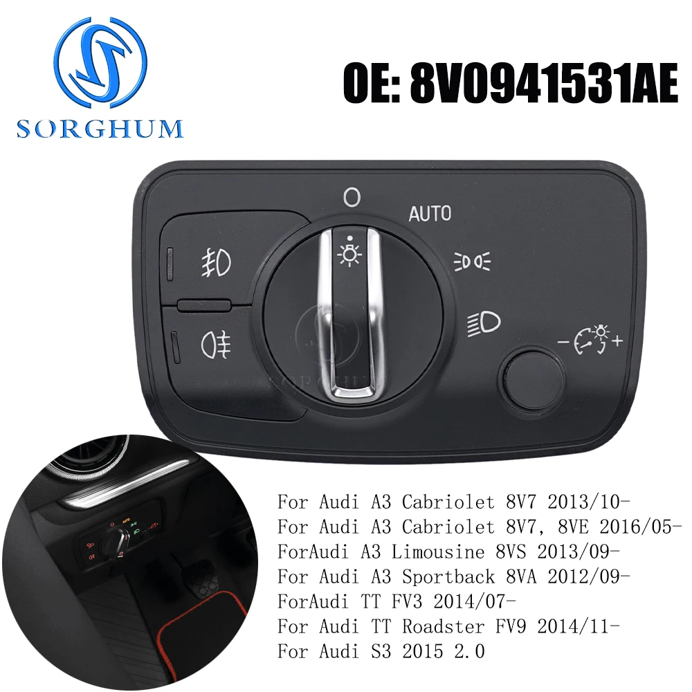 

SORGHUM 8V0941531AE Car Styling Headlight Control Switch Knob Head Lamp For Audi A3 Cabriolet Sportback TT S3 8V 8V0 941 531 AE