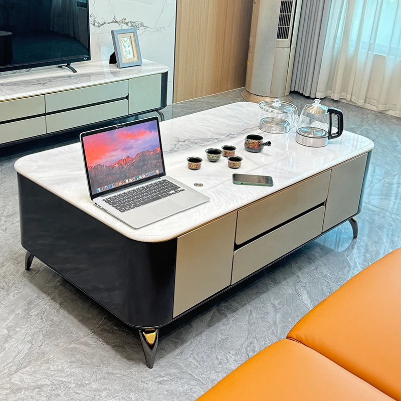

Aesthetic Light Luxury Coffee Table Storage Modern Simple Standing Side Table Chinese Lounge Salon Mesa Auxiliar Home Furniture