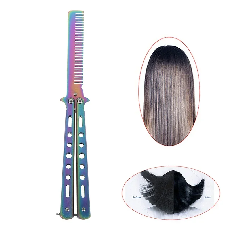 

Foldable Comb Stainless Steel Practice Training Butterfly Knife Comb Beard Moustache Brushes Hairdressing Styling Tool