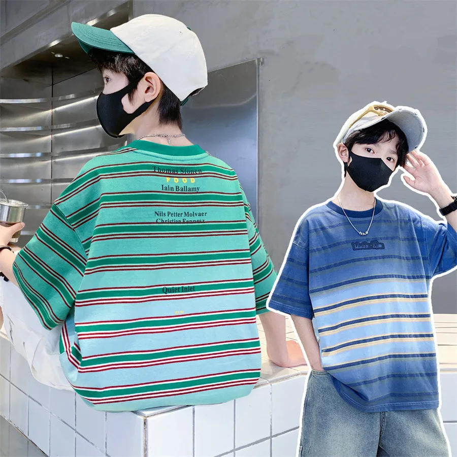 

Elegant Kids Short Sleeve T-shirt with Stripes for Teenage Boy Summer Cotton Tshirt Tweens Child Fashion Casual School Tee Tops