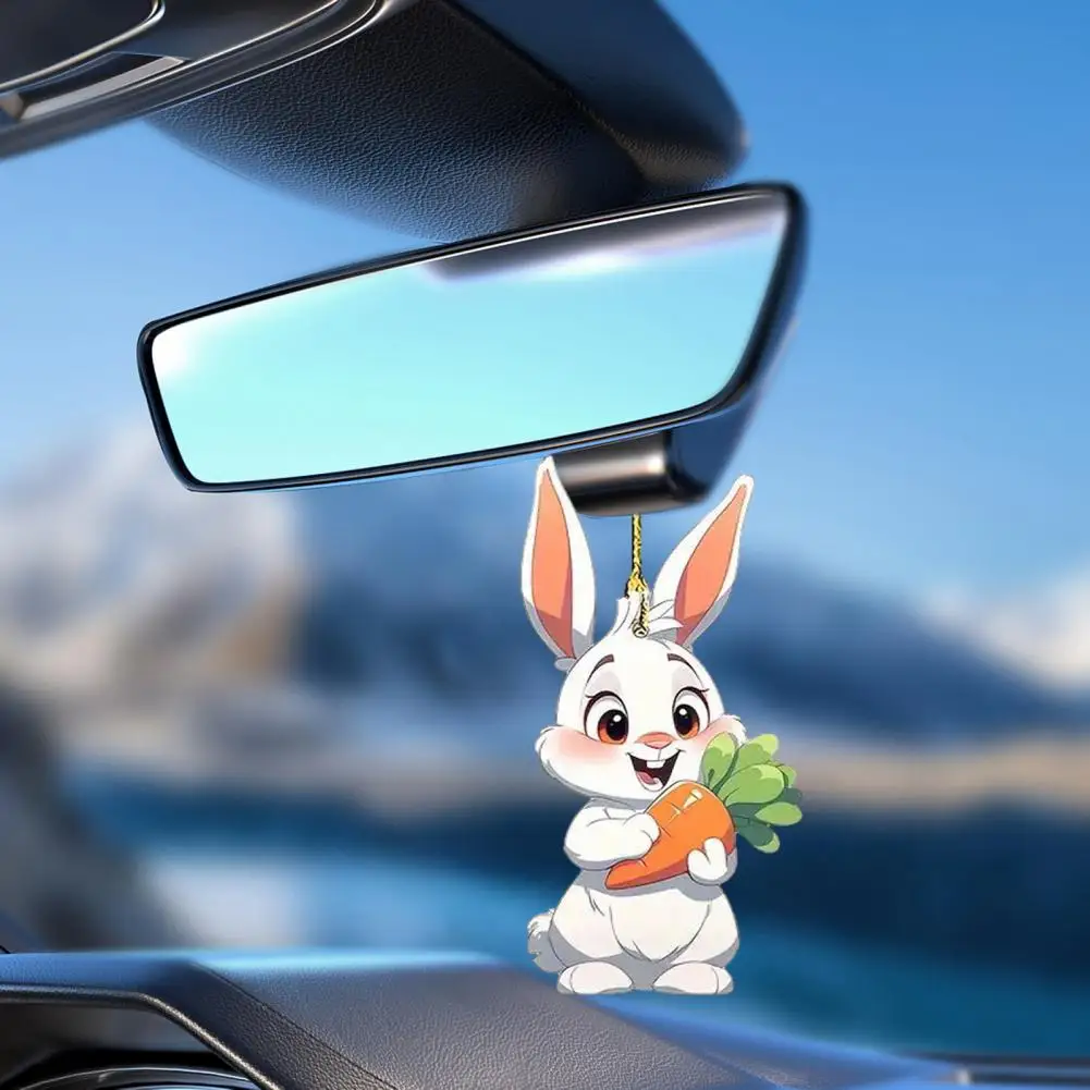 Acrylic Bunny Decor Easter Bunny Car Hanging Ornament Acrylic Pendant Decoration for Rearview Mirror Adorable Shape for Spring