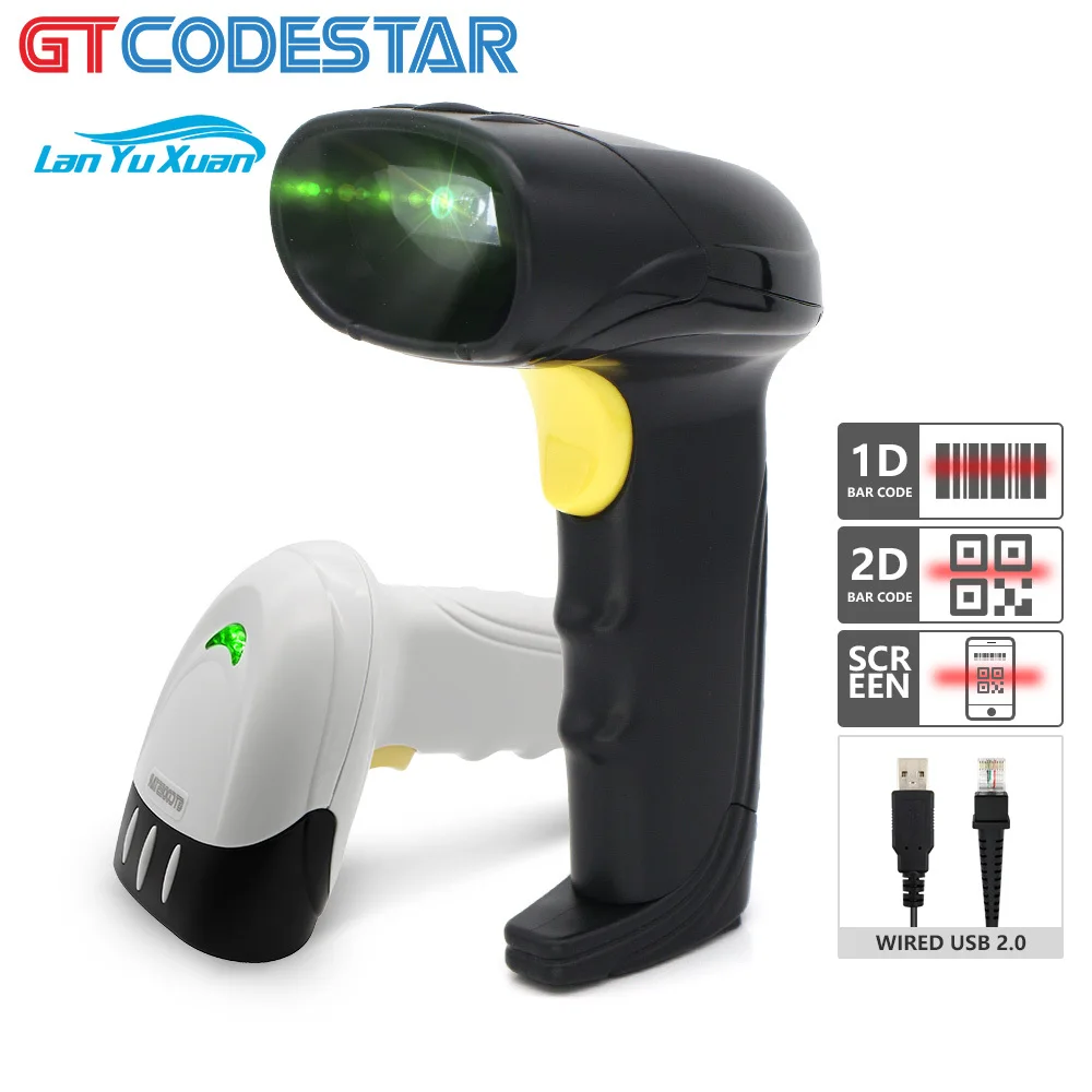 GTCODESTAR 2D ручной проводной сканер штрих-кодов, считыватель 1D и QR-кодов, портативный сканер для супермаркетов