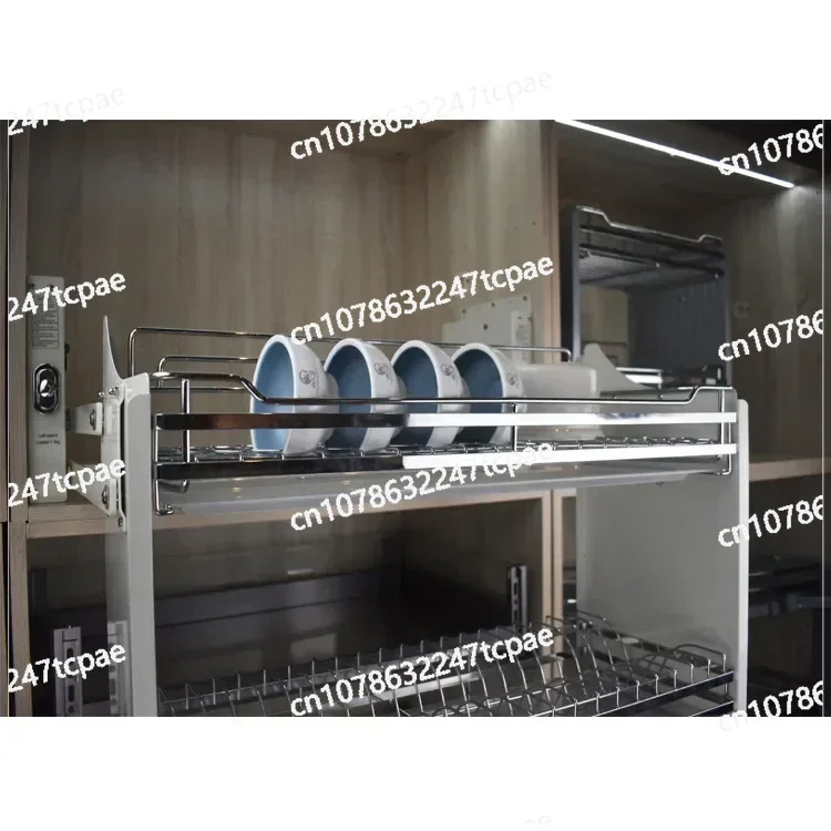 

Hanging Cabinet Damping Lift Kitchen Pull-out Basket Stainless Steel Dishes Storage Double-layer Pull-down