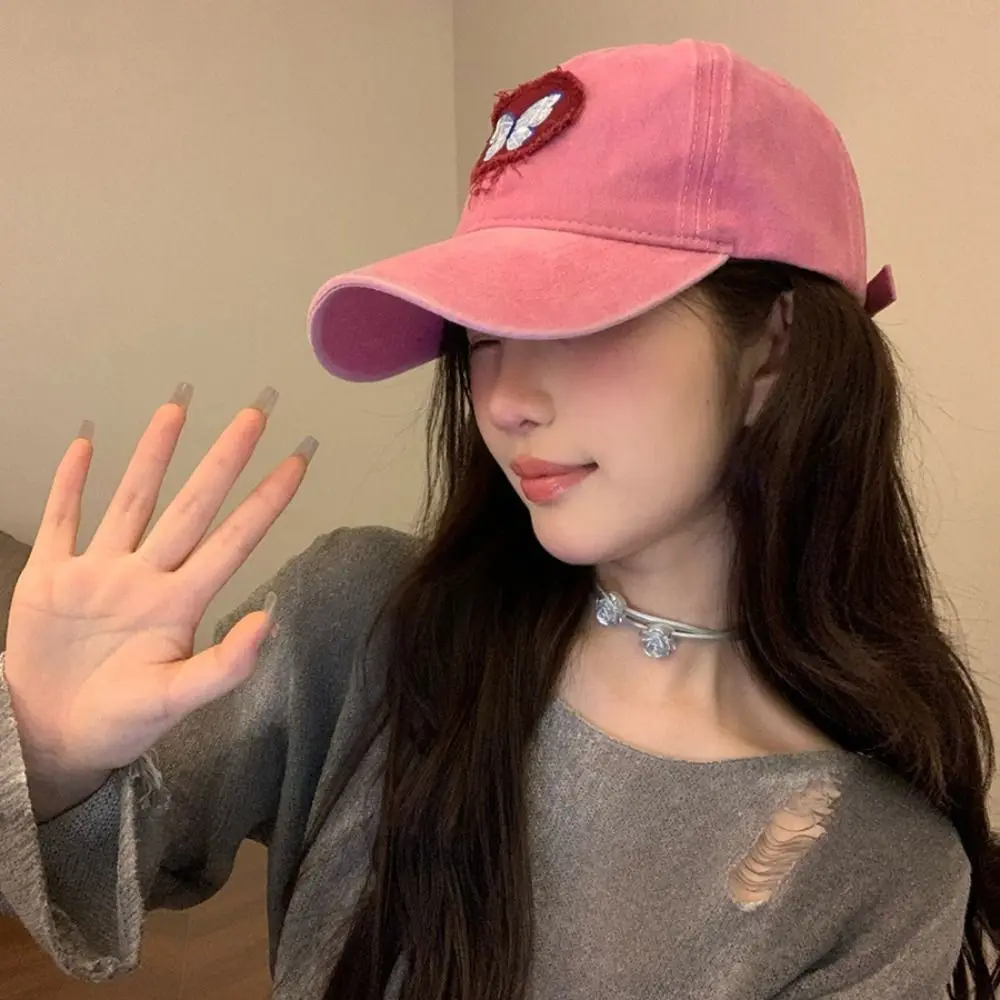 

Sun Protection Hat Embroidery Baseball Cap Cotton Thin Sun Hat Simple Butterfly Cartoon Peaked Cap Sports