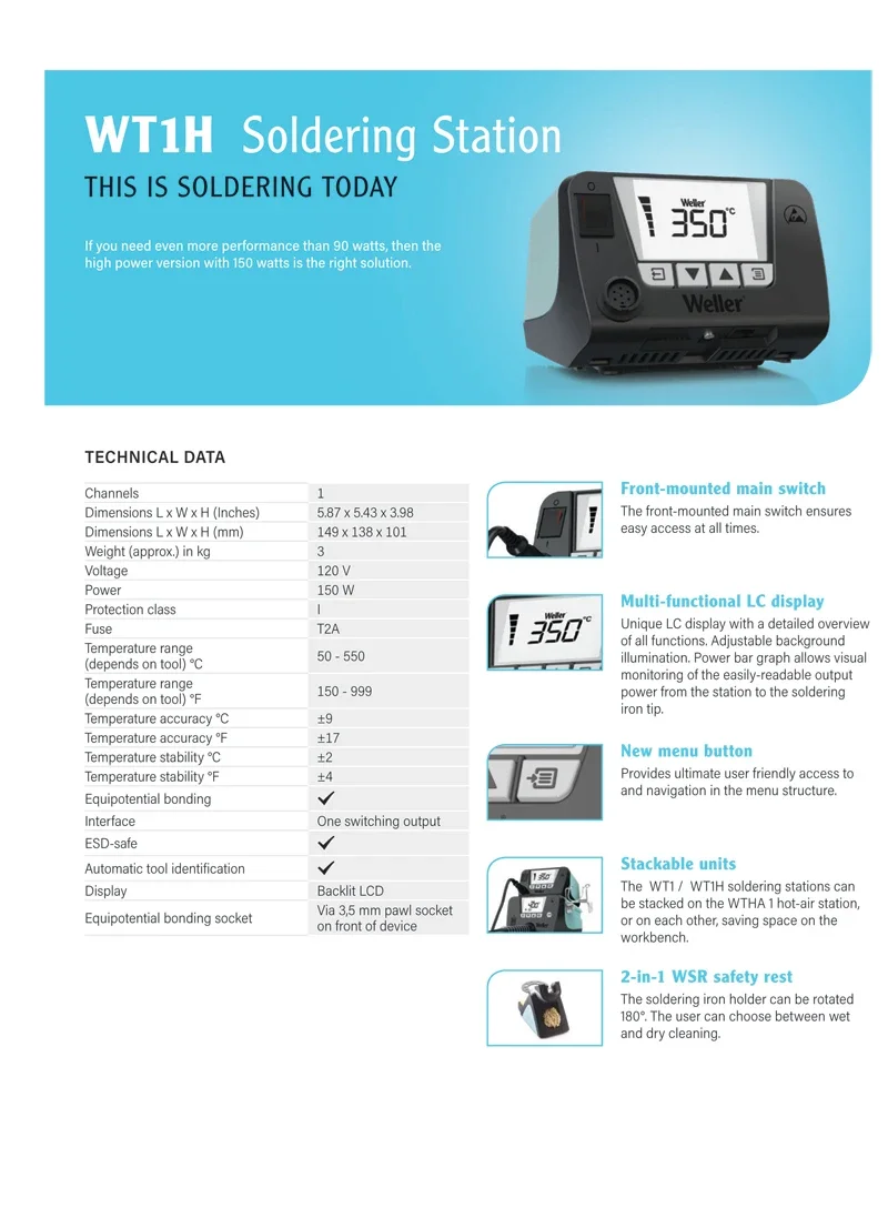 Weller WT1010H 1-Channel Power Unit, 150 W soldering station