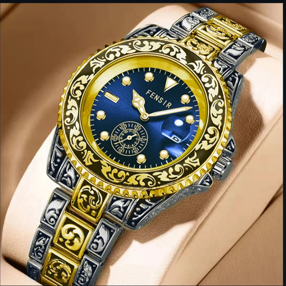 

Men's Luxury Business Sport Retro Watches 2025 Relief Creative Steel Band Original Quartz Watch For Man Waterproof Clock relogio