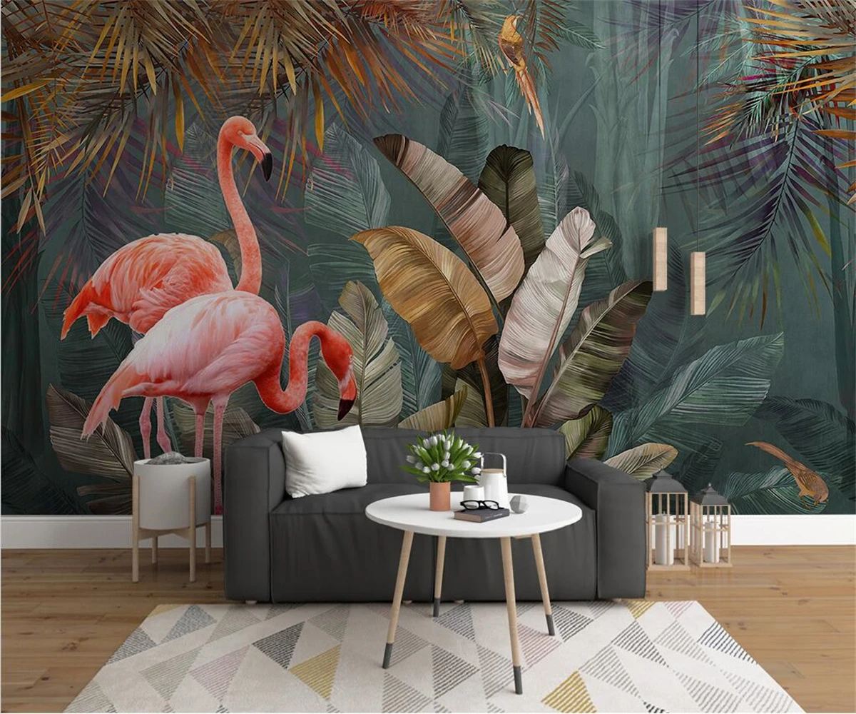 

Nordic modern minimalist tropical plant forest flamingo Photo Wallpaper 3D Living Room Bedroom TV Sofa Home Decor Painting