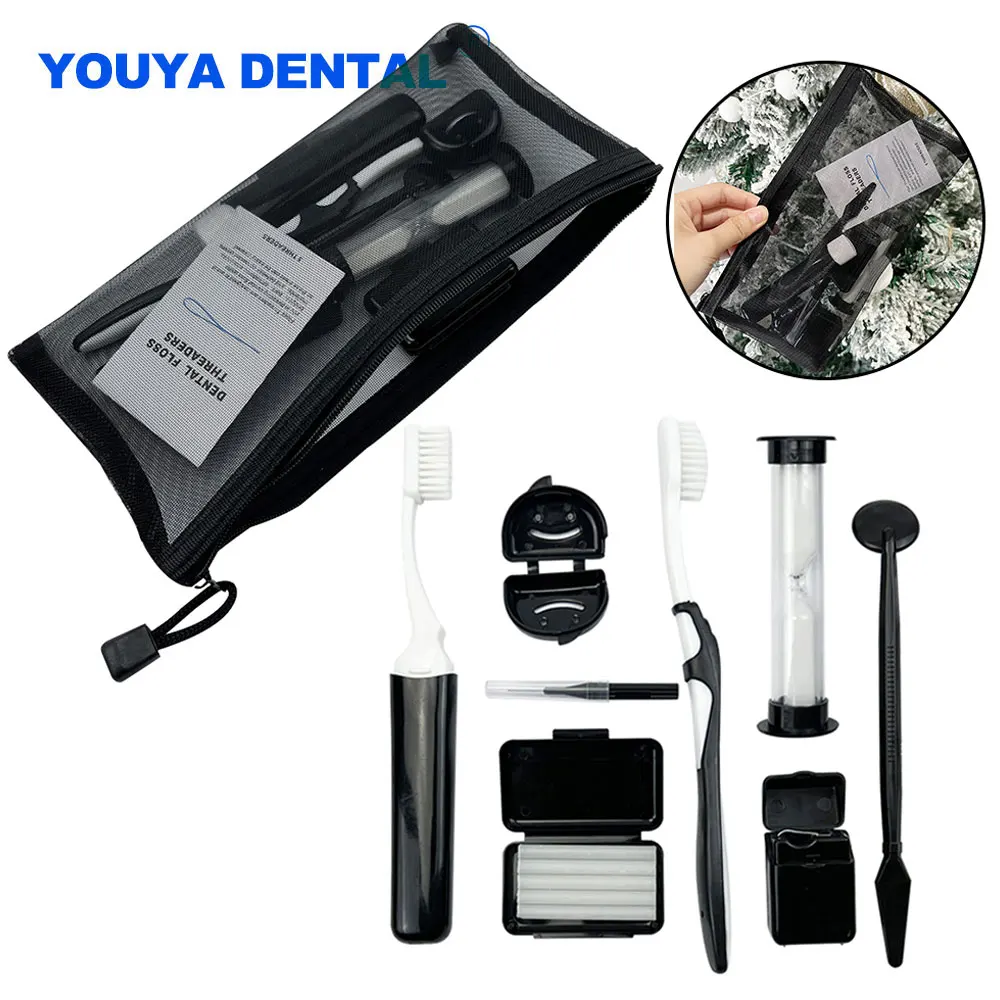 Mundreinigungs-Pflege set Set faltbare Zahnspangen Zahnbürsten spiegel Inter dental bürste Zahnseide Faden wachs mit Trage tasche Zahn reise