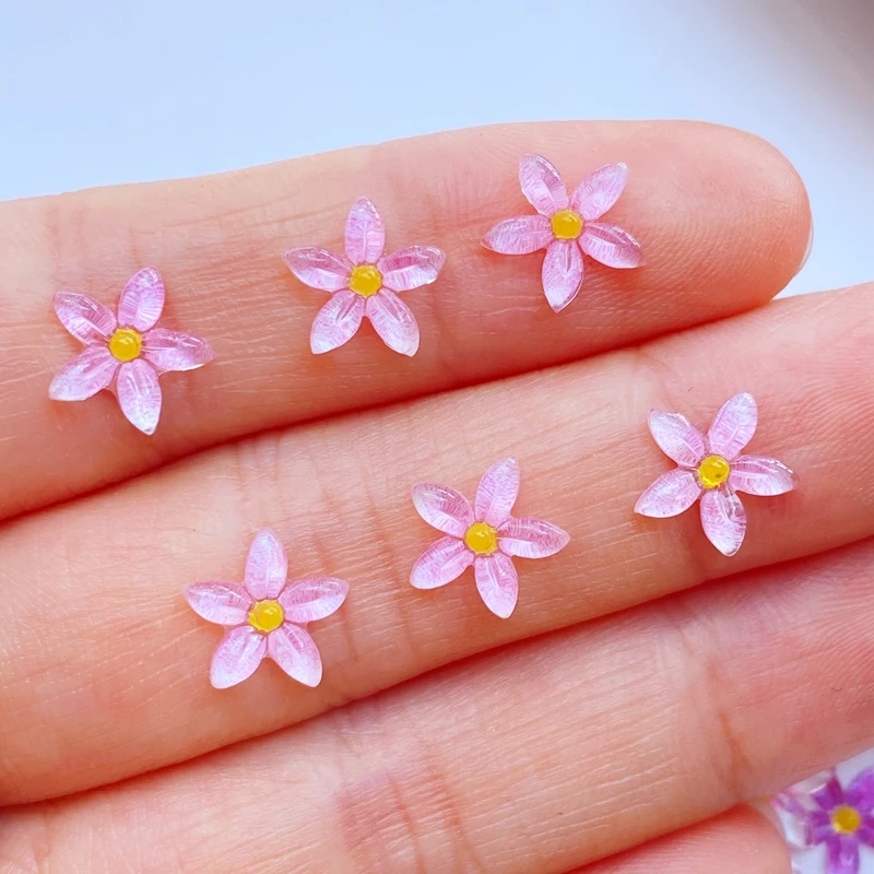 50Pcs New Cute Mini Shiny Flower Resin Figurine Crafts Flatback Cabochon Ornament Jewelry Making Hairwear Accessories