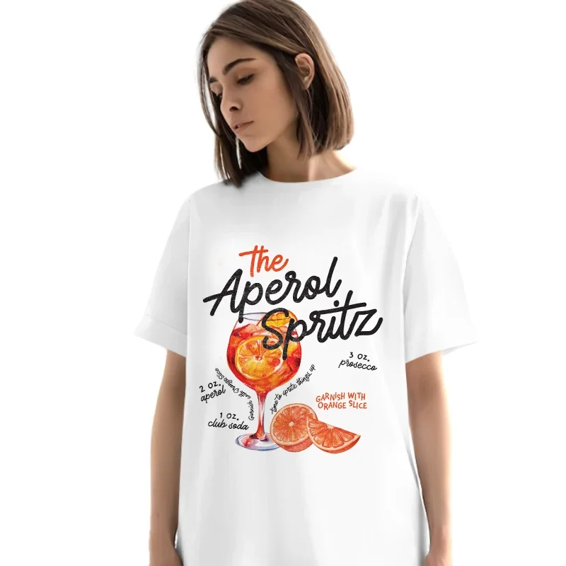 Plus Size Odzież damska Aperol Spritz Retro Cocktail Graphic Tees Harajuku Krótki rękaw Luźne Casualowe Topy Unisex Vintage Top