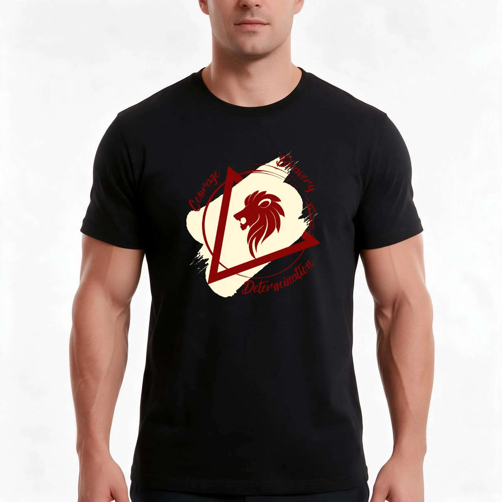Red and Golden Lion Courage, Determination, Bravery 2 T-Shirt, Summer Casual Cotton Tee, Oversized Streetwear Tops, 100% Cotton
