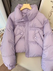 Women Purple Jacket Parkas Thicken Warm Long Sleeve Turtleneck Padded Coat Vintage Overcoat Streetwear 2000s Clothes Winter 2024