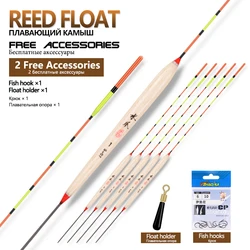 5PCS Fishing Floats+1 Bag Hooks+1 Buoy Seat Lake River Buoy Vertical Floats Balsa Wood Bobbers Fishing Tools Tackle Accessories