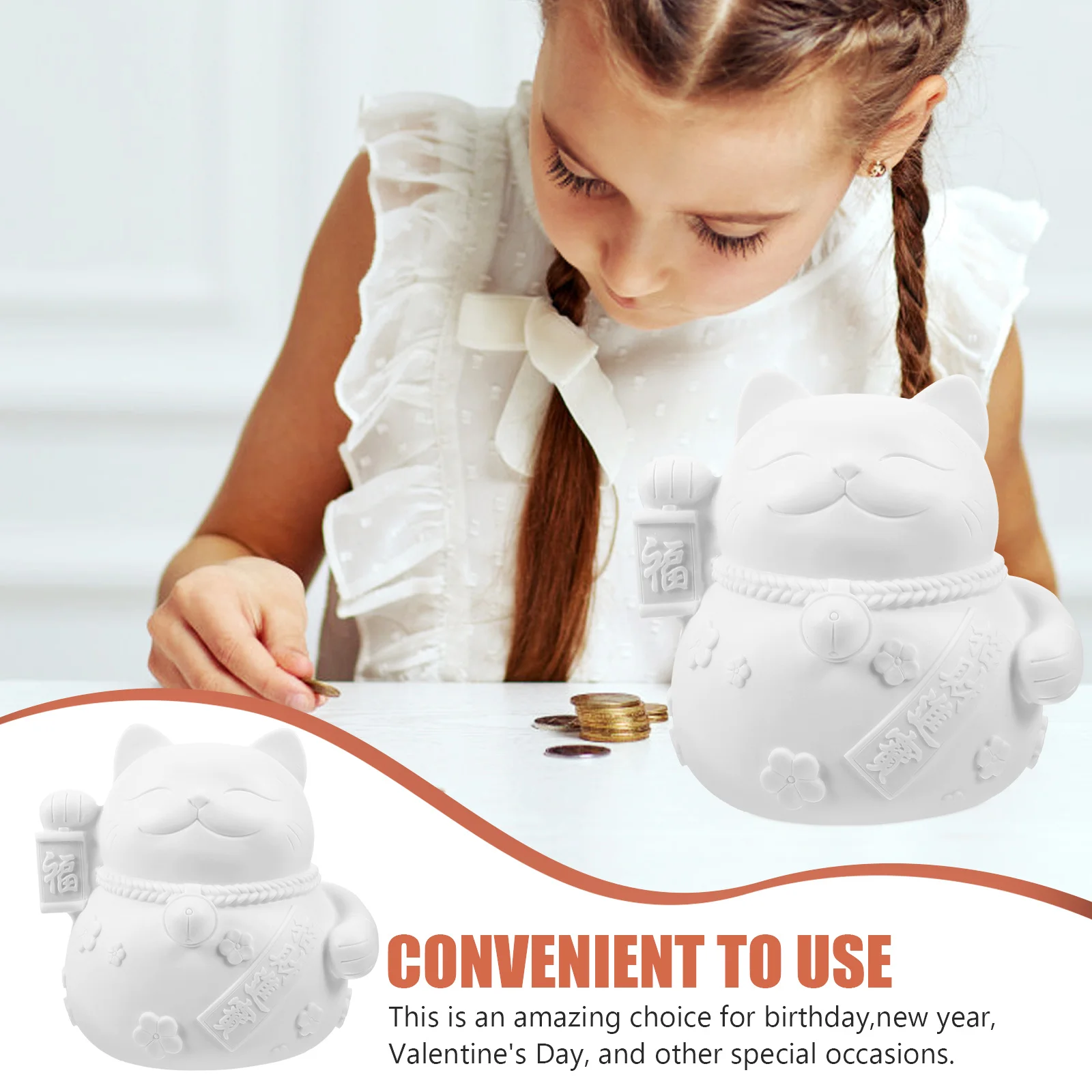 

Vinyl Fortune Cat Piggy Bank Paintable Diy Saving Pot Cute Coin Bank For Decorative Money Box Birthday Gift