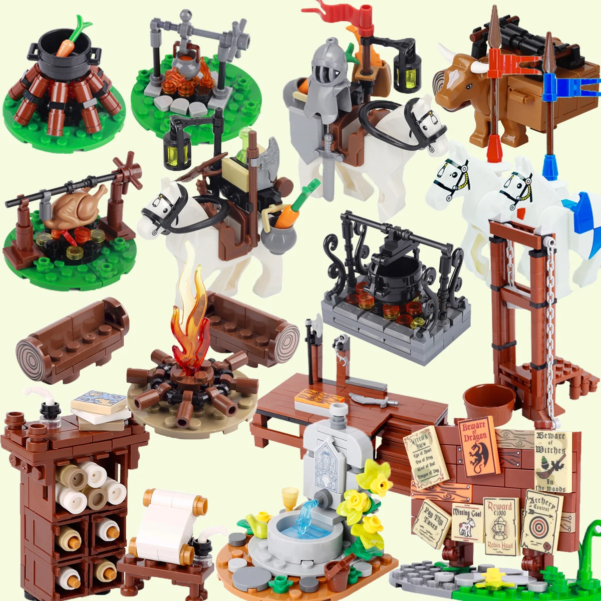 Medieval City Building Blocks MOC Kitchen House Furniture Bedroom Dining Room Soldier Figures Helmet Assembly Bricks Toys