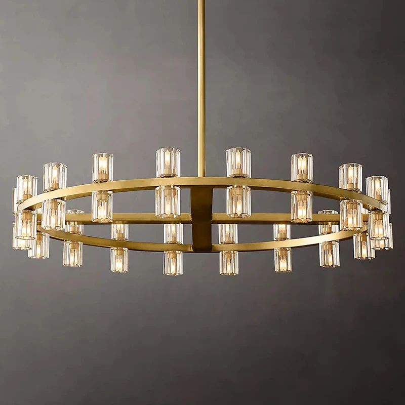 Restoration Round American Living Room Decoration Metal LED Chandelier Big Modern Gold Luxury Crystal Glass Pendant Lamp