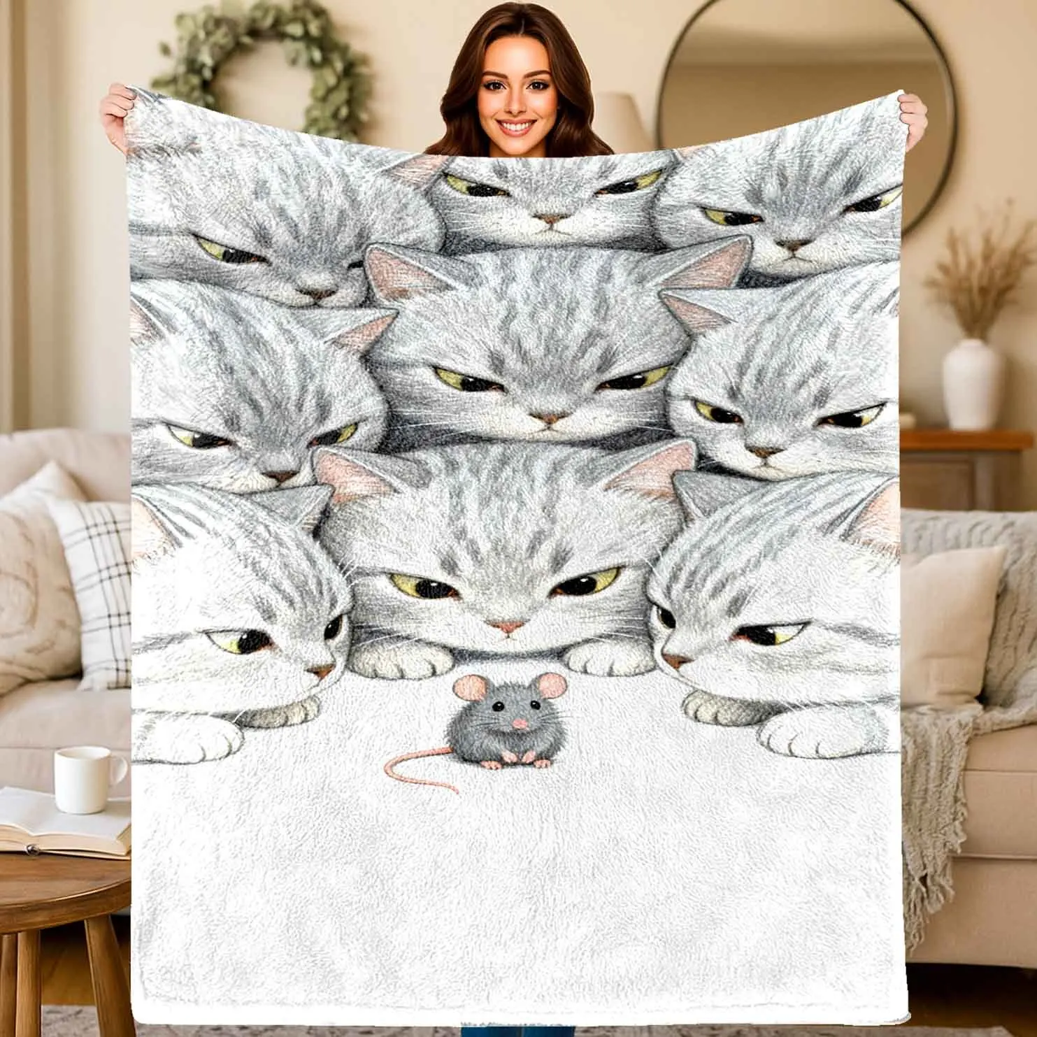 Cartoon cat and mouse pattern Flannel printed blanket suitable for all seasons suitable for living room office sofa and travel