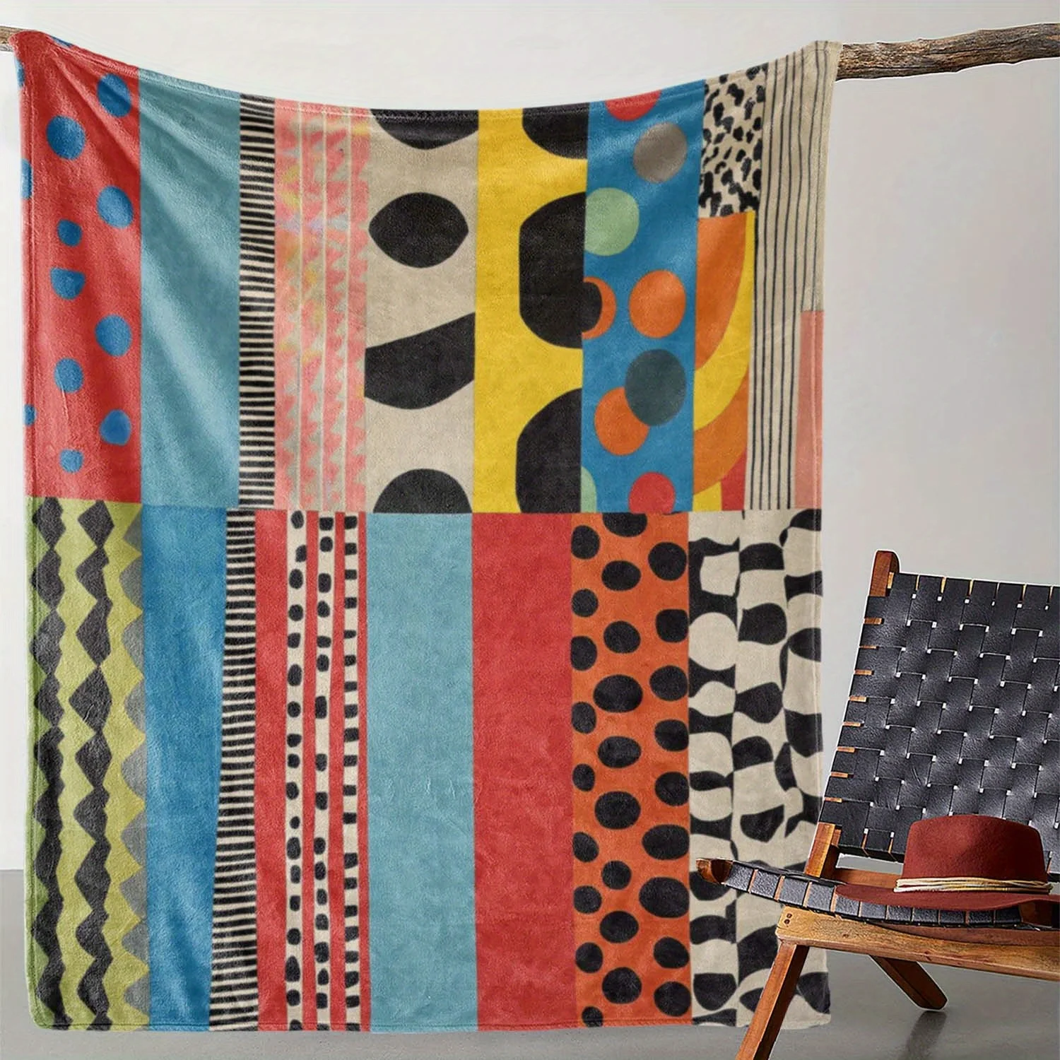 Striped & Polka Dot Geometric Print Art Blanket - Soft All-Season Multi-Purpose Throw for Couch, Bed, Office & Travel Gift