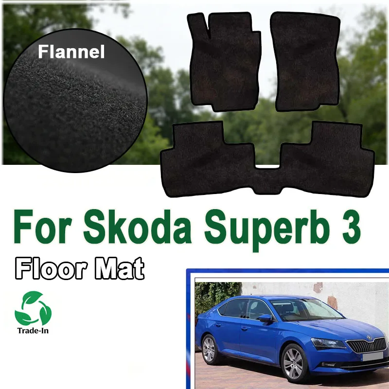 

Flannel Car Floor Mats For Skoda Superb 3 III 3V B8 2021 2020 2016~2022 Foot Pads Carpets Rugs Panel Cover Auto Interior