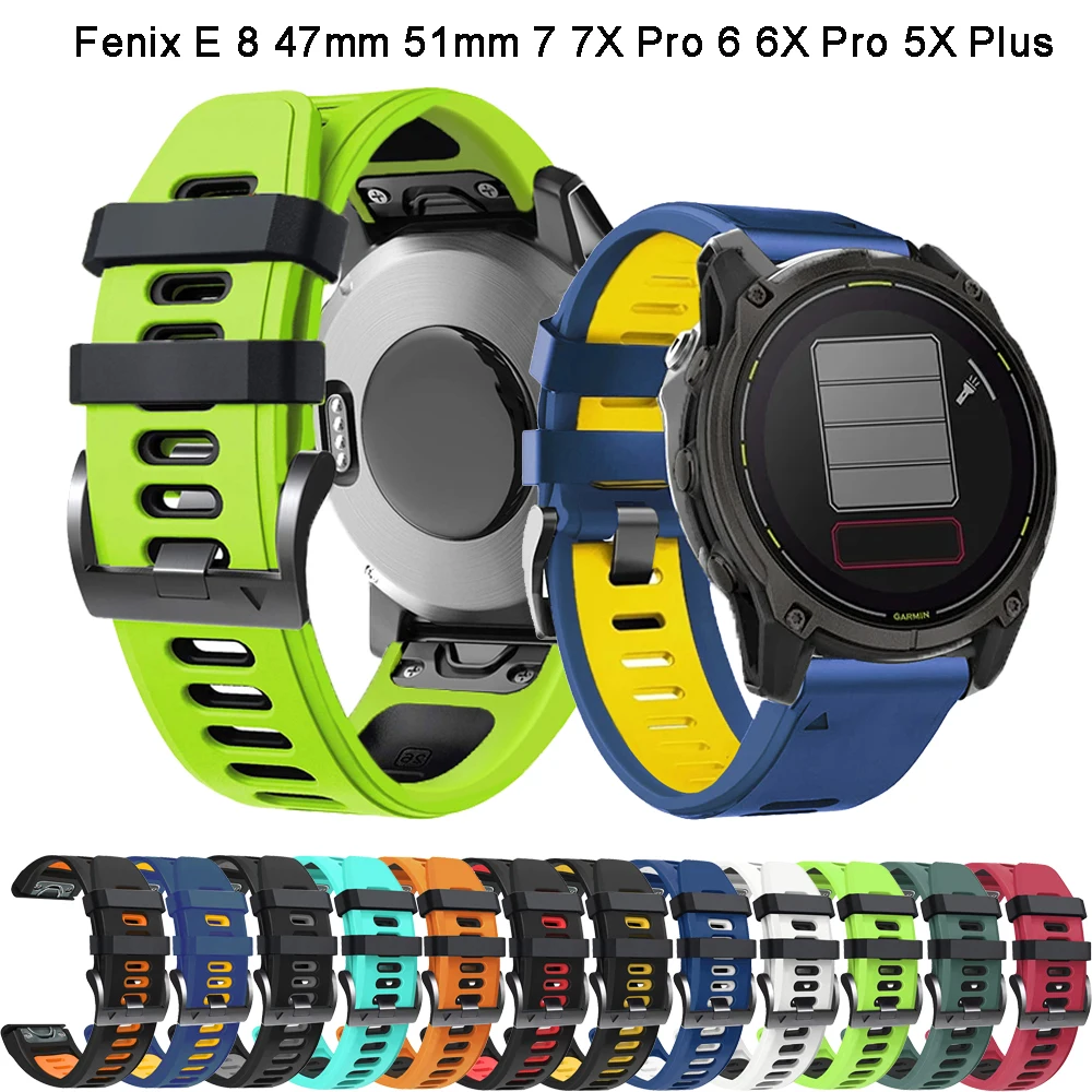 Fenix8 e pulseira de relógio para garmin enduro 3/fenix 8 47mm 51mm e 7 7x 6 6x 5 5x/epix pro quickfit 22mm 26mm pulseira de silicone