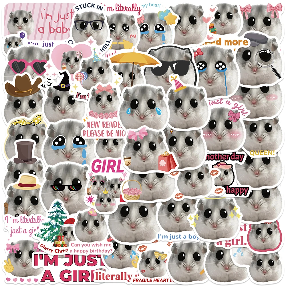 50pcs Cartoon Cute Hamster Expression Stickers Decals For Phone Laptop Luggage Scrapbook Skateboard Aesthetic Stickers Kids Gift