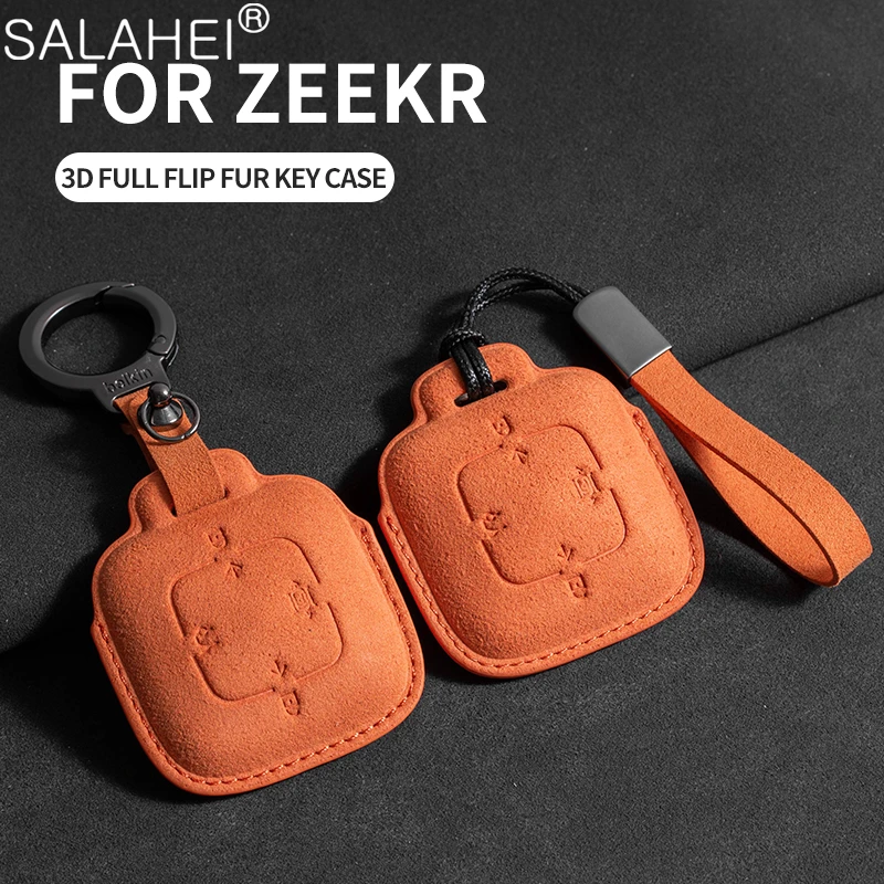 

Suede Car Smart Remote Key Case Cover Key Bag Shell Holder Protector Fob For Zeekr 001 ZEEKR X 2023 2024 Auto Interior Accessory