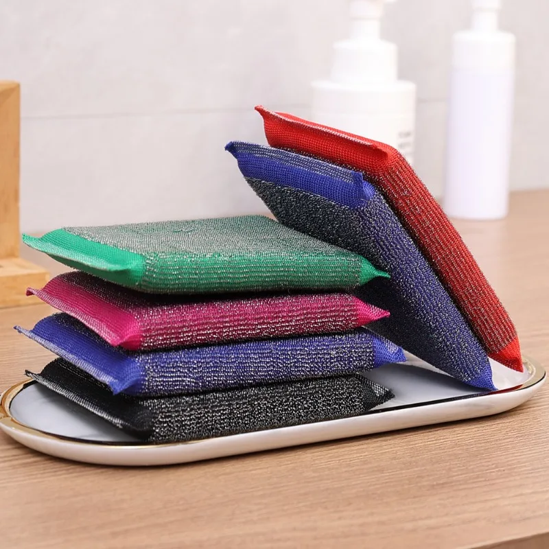 Steel Wire Sponge Wipes Double Sided Dish Scouring Pads Reusable Non-stick Oil Rag Stainless Steel Wire Cloth Cleaning Brush