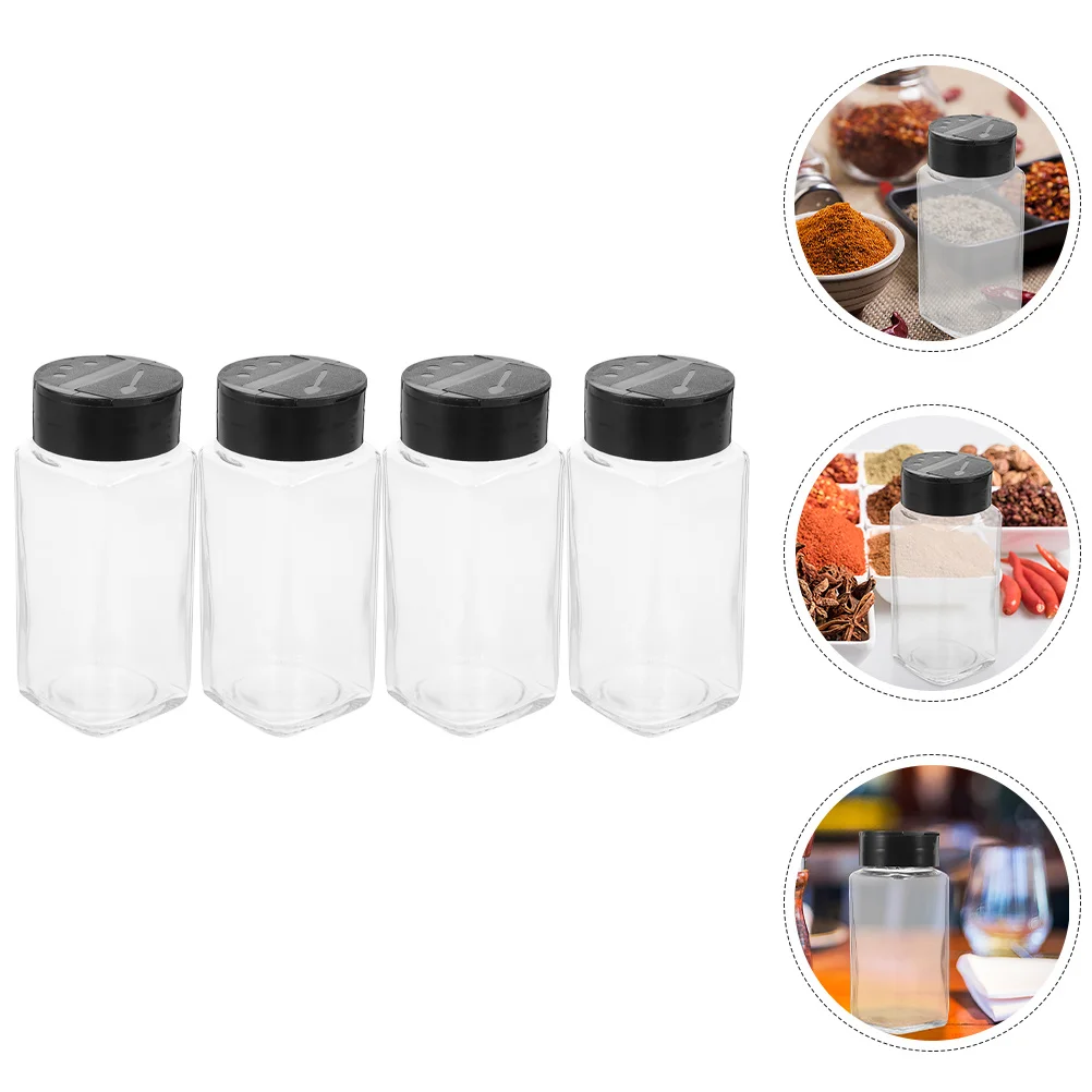 4 قطعة برطمانات توابل زجاجية، هزازات ملح شفافة، زجاجات بهار المطبخ، حاويات توابل للتخييم المنزلي في الهواء الطلق