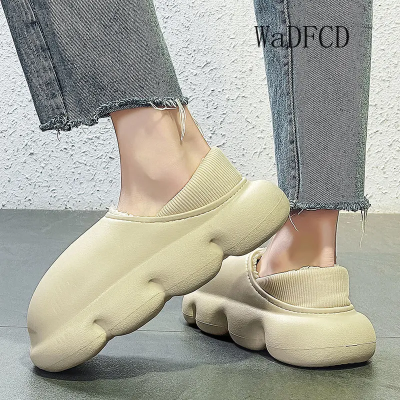 Home Cotton Shoes Plus Size 45 Men Women Plush Winter Slippers Fashion Casual EVA Upper Height Increased Flat Platform Slippers